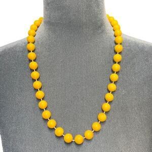 Vintage Yellow Pink Round Beaded‎ Necklace 24" Swirls Boho Spring Easter Summer